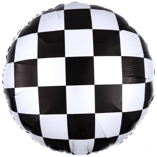 фото Шар (18''/46 см) круг, гоночный флаг, шахматная клетка, черный/белый, 1 шт. falali