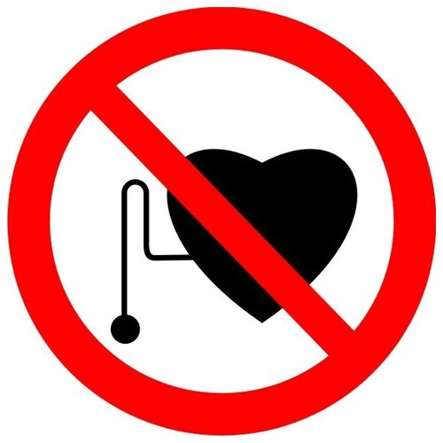 фото Наклейка, запрещающий знак. p11 запрещается работа людей со стимуляторами сердечной деятельности гост 12.4.026-2015. размер 100х100 мм. мега принт. набор 1 шт.