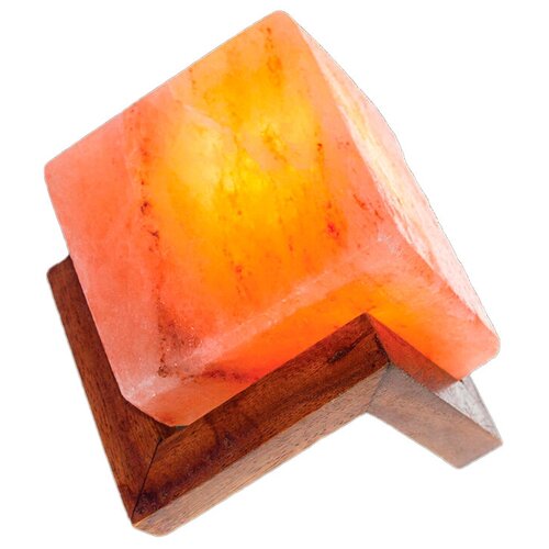 фото Соляная лампа shl-1005 из гималайской соли в форме куба на подставке из дерева, 3-4 кг, 25 вт supra