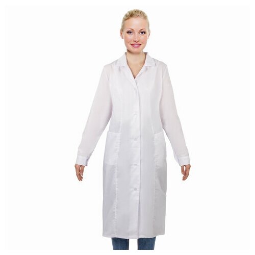 фото Халат медицинский женский белый, тиси, размер 44-46, рост 158-164, плотность ткани 120 г/м2, 610732 no name