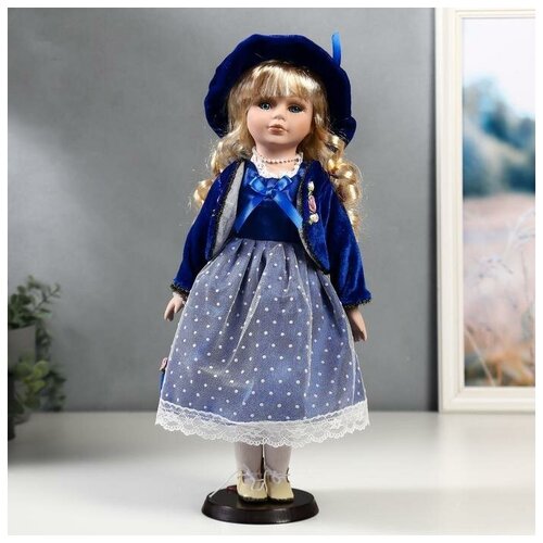 фото Кукла коллекционная керамика "женя в синем платье и бархатном пиджаке" 40 см 4822737 . yandex market