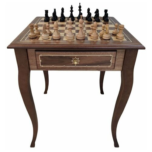 фото Шахматный стол турнирный из ореха и бука с утяжеленными фигурами lavochkashop