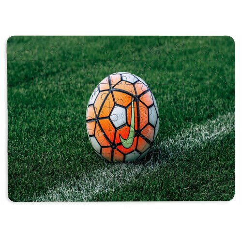фото Пазлы coolpodarok футбол футбольный мяч найк оранжевый трава 13х18см 63 эл. магнитный