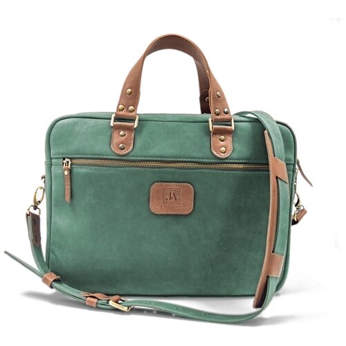 фото Небольшая сумка для ноутбука j.audmorr, cardiff emerald, натуральная кожа, ручная работа j. audmorr
