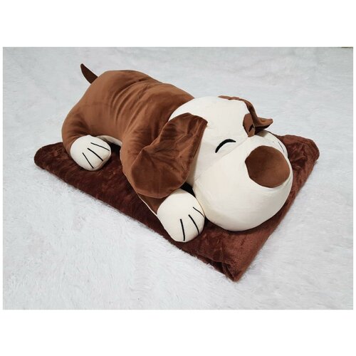 фото Мягкая игрушка-подушка собака с пледом 3 в 1, коричневая panawelth