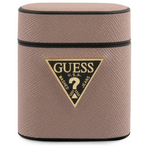 фото Чехол guess saffiano pu leather case metal logo для airpods розовый