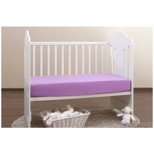 фото Простыня на резинке в детскую кроватку лиловый хлопковый край
