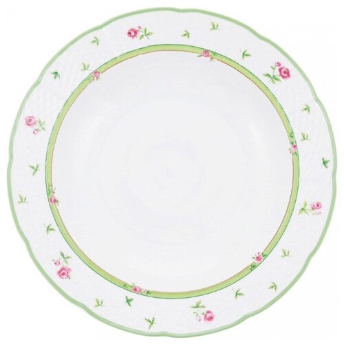 фото Набор глубоких тарелок menuet (декор роза, зеленая отводка) 6 тарелок, 23 см thun1794