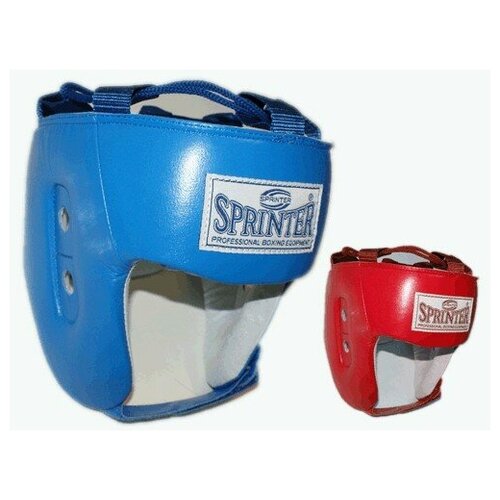 фото Шлемы боксёрские: шлем боксёрский sprinter открытый, натуральная кожа, цвет синий, размер l, артикул 03143