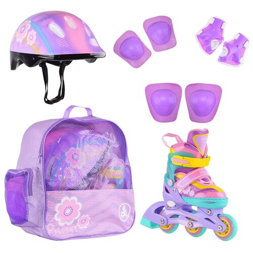 фото Набор роликовые коньки раздвижные floret violet, шлем, набор защиты, в сумке (xs: 27-30) alpha caprice