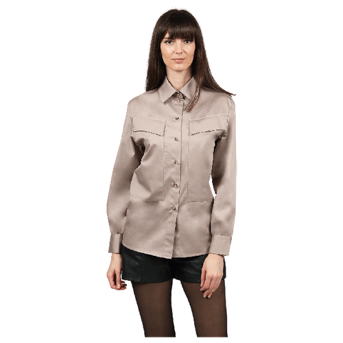 фото Рубашка коричневая женская премиум-класс с накладными карманами на базар