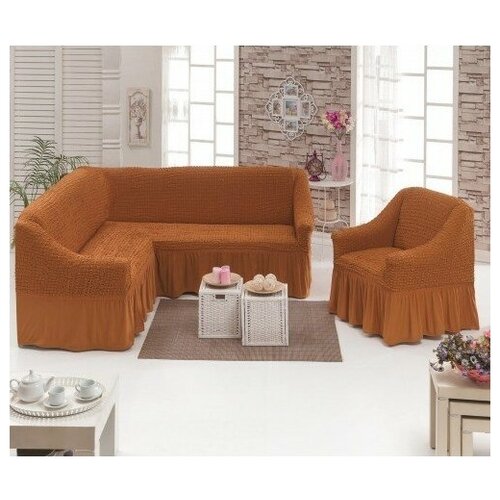 фото Чехлы на угловой диван и кресло, цвет: кирпичный karbeltex