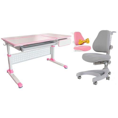 фото Комплект парта-трансформер cubby brunia розовый + кресло magnolia серый + чехол для кресла
