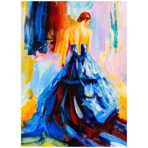 фото Постер на холсте девушка в синем платье 50см. x 69см. твой постер