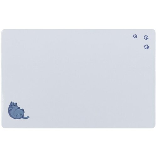 фото Коврик под миску с рисунком толстый кот/лапки, 44 x 28 см, серый, trixie (коврик для миски, 24549)