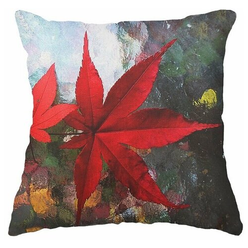 фото Декоративная подушка, "красные листья", льняная наволочка, цвет , 45х45 см,5 sisters 5s- pillow-179