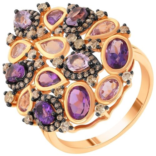 фото Jv кольцо из розового золота 585 пробы с аметистами и бриллиантами r50460a314rb001-ko-dn-am-pink, размер 17.5