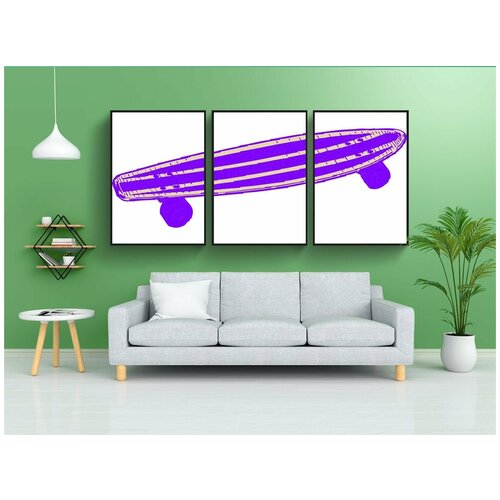 фото Модульный постер "скейтборд, фиолетовый, изолированные" 180x90 см. из 3х частей в тубусе, без рамки lotsprints
