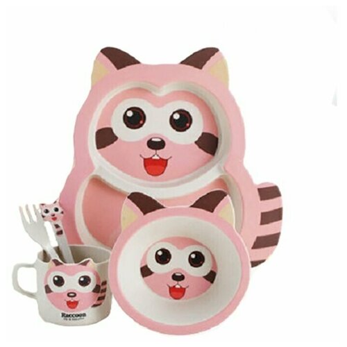 фото Детский столовый набор, тарелка, миска, ложка, вилка, кружка, цвет розовый, 28,2х29х10,5 см, baby fox bf- bowl-56