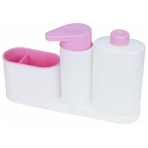 фото Органайзер для ванных и кухонных принадлежностей с дозатором для жидкого мыла, розовый, 27,5х6,5х17,5 см bloominghome accents.