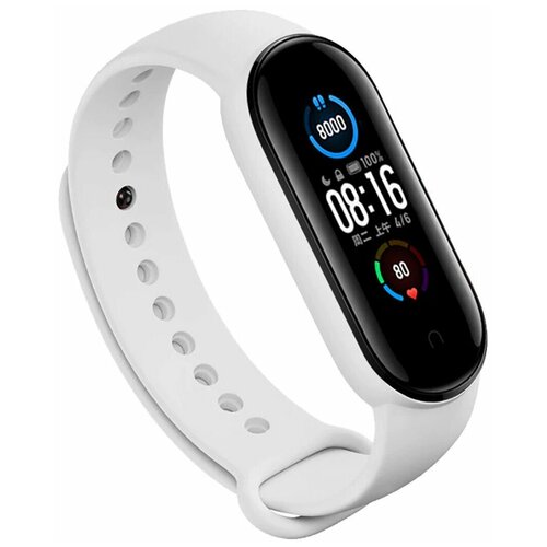 фото Силиконовый ремешок для xiaomi mi band 5 и mi band 6 (sport) / спортивный ремешок на фитнес трекер сяоми ми бенд 5 и ми банд 6 (спорт) (белый) pastila