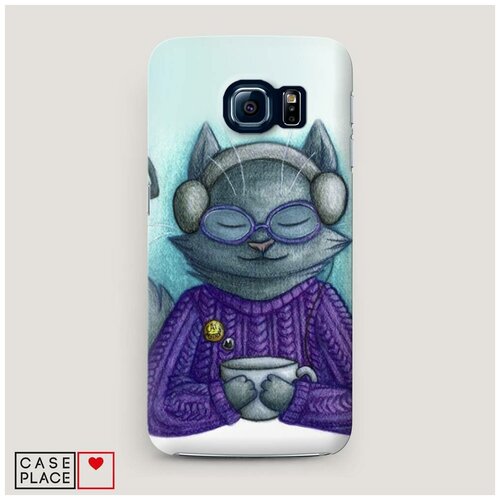 фото Чехол пластиковый samsung galaxy s6 кот в свитере и наушниках case place