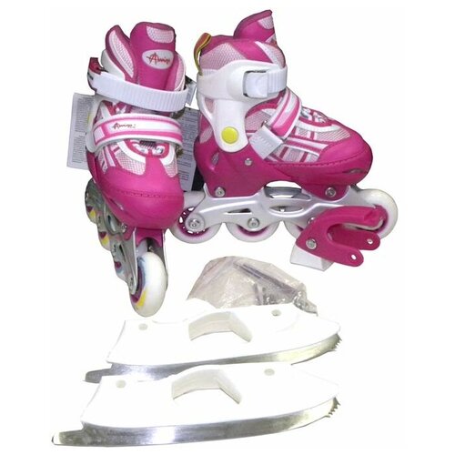 фото Коньки роликовые + ледовые раздвижные amigo sport ice combo s(32-35) pink