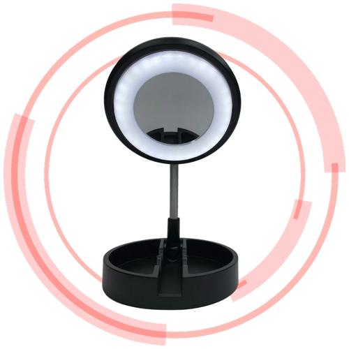 фото Селфи- кольцо с аккумулятором светодиодное настольное с зеркалом на выдвижном штативе jm- t1 диаметр 17 см (черное) big "новый этап"
