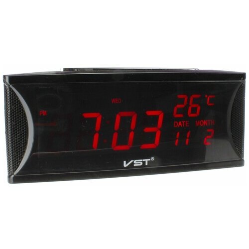 фото Часы vst-719w-1 1 дисплей красный 220 будильник, календарь, термометр