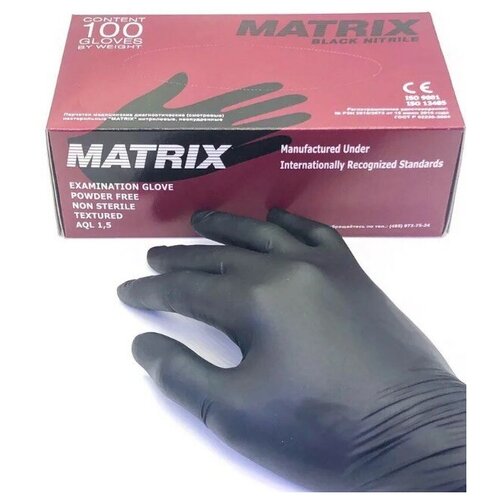 фото Перчатки нитриловые matrix, размер xs, 50 пар, 100 штук, черные, плотные 4 гр