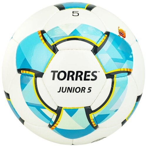 фото Мяч футбольный torres junior-5 арт.f320225, р.5, вес 390-410 г,глянц.пу,3 сл,32 п, руч.сш,бел-гол-сер