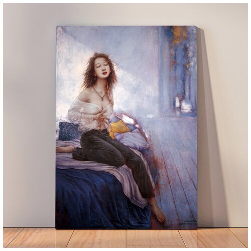 фото Картина "девушка на кровати", 30x40 см, картина на холсте на деревянном подрамнике с настенным креплением вау холст
