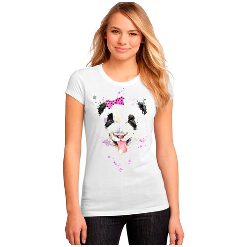 фото "женская белая футболка панда, бант, язык". размер xs drabs