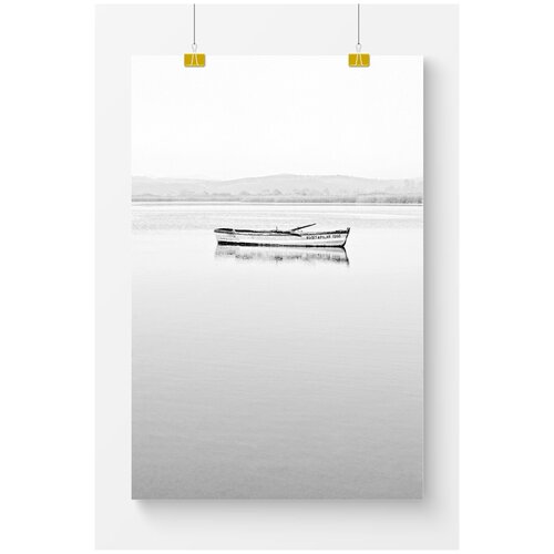 фото Постер на стену для интерьера postermarkt черно белая лодка, размер 60х90 см, постеры картины для интерьера в тубусе