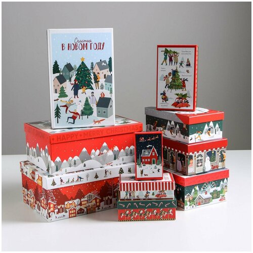 фото Набор подарочных коробок 10 в 1 "новогодние истории", 12 x 7 x 4 - 32.5 x 20 x 12.5 см дарите счастье