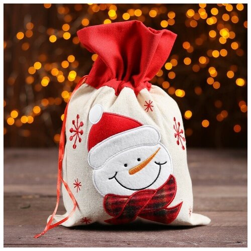 фото Нет бренда мешок для подарков "снеговичок и снежинки" на завязках, 29 х 22 см