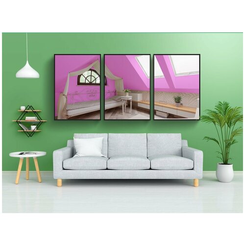 фото Модульный постер "розовый, комната, кровать" 180x90 см. из 3х частей в тубусе, без рамки lotsprints
