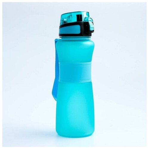 фото Бутылка для воды 900 мл, крышка на защелке, матовая, голубая, 8.5х26 см yandex market