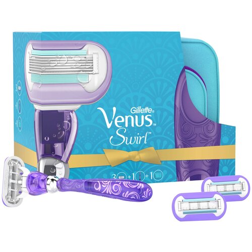 фото Gillette - подарочный набор venus swirl (бритва + 2 сменые кассеты + косметичка)