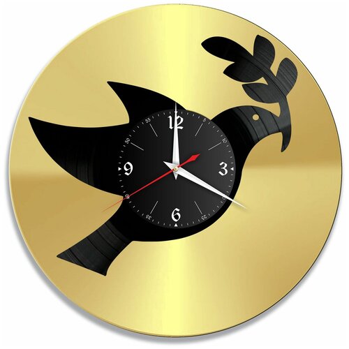 фото Настенные часы redlaser птицы (голубь и ветвь) золото, из винила, №2 vc-10725-1