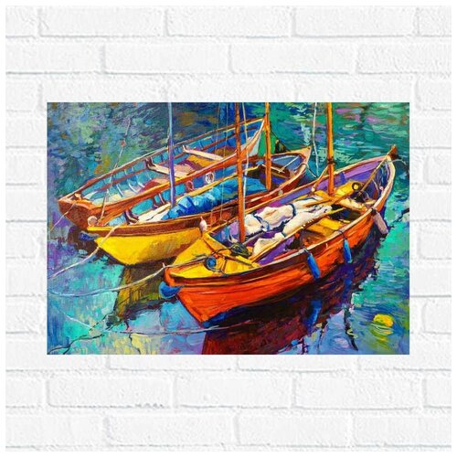 фото Постер лодки рыбаков, 40x53 см, бумага вау холст