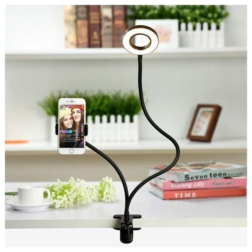 фото Лампа кольцевая для селфи с гибким держателем для телефона на прищепке (черный) daprivet