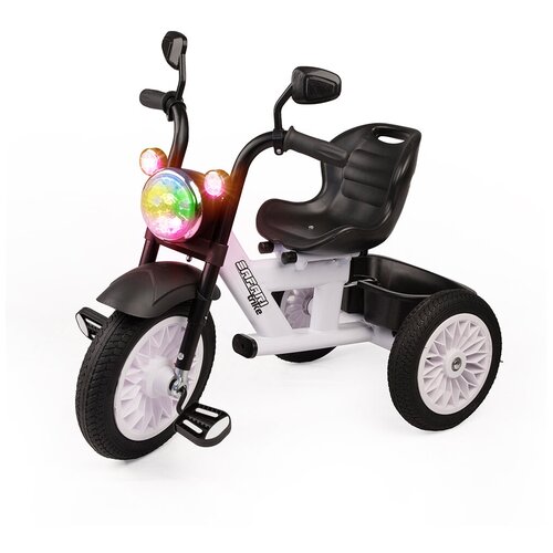 фото Велосипед детский трехколесный со светом и звуком, резиновые безвоздушные колеса, белый safari