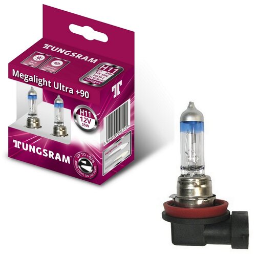 фото Лампы tungsram "megalight ultra +90", h11, +90%, 12v, 55w, pgj19-2, 3200k, комплект 2 шт.