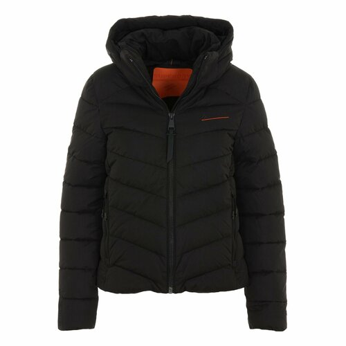 фото  куртка superdry, демисезон/зима, средней длины, силуэт свободный, несъемный капюшон, подкладка, карманы, утепленная, стеганая, размер 14, черный