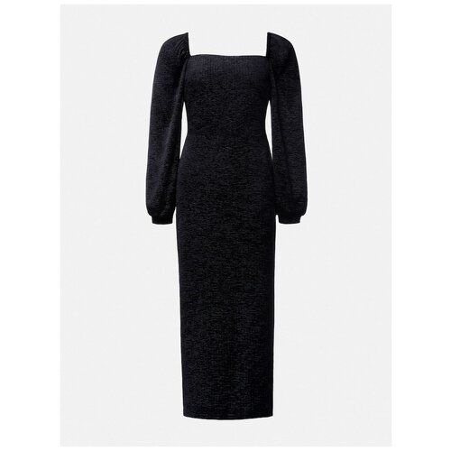 фото Lichi приталенное платье миди из фактурной ткани, цвет черный, размер m