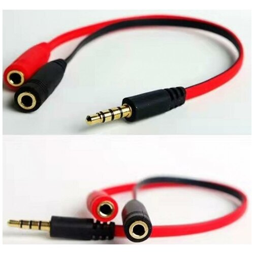 фото Аудио-разветвитель gsmin rt-170 переходник на микрофон и наушники mini jack 3.5 мм (m) - mini jack 3.5 мм (f) + mic 3.5 мм (f) (черно-красный)