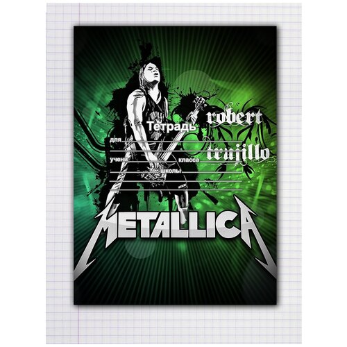 фото "набор тетрадей 5 штук, 18 листов в клетку с рисунком metallica robert trujillo" drabs