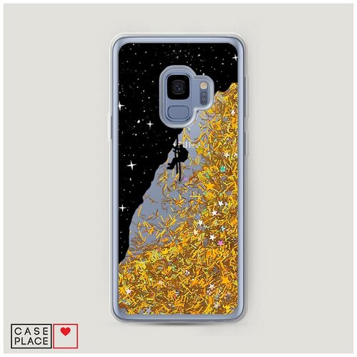 фото Чехол жидкий с блестками samsung galaxy s9 скалолаз в космосе case place