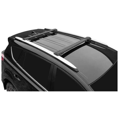 фото Багажник на крышу lux хантер, черные крыловидные дуги l53-b, на рено дастер с рейлингами 2011-2015, арт:lh153b